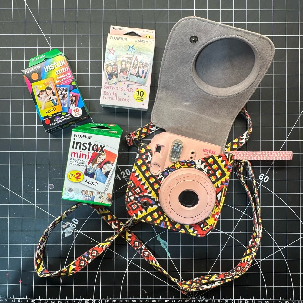 Instax Mini 8 Polaroid Baby Pink Polka Dot Camera Bundle With Case & 30 Film